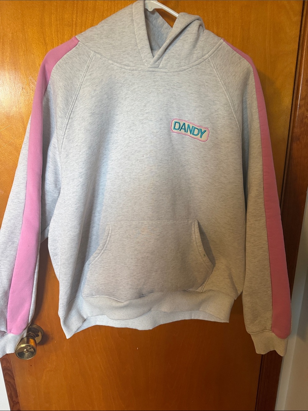 Light Gray Dandy Hoodie with Pink Sleeve Stripes
